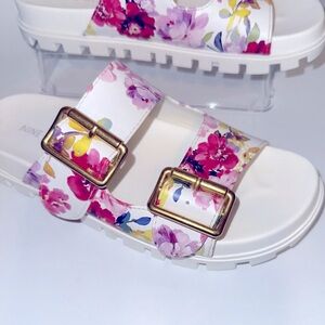 Nine West Floral Double Buckle Slide Sandals